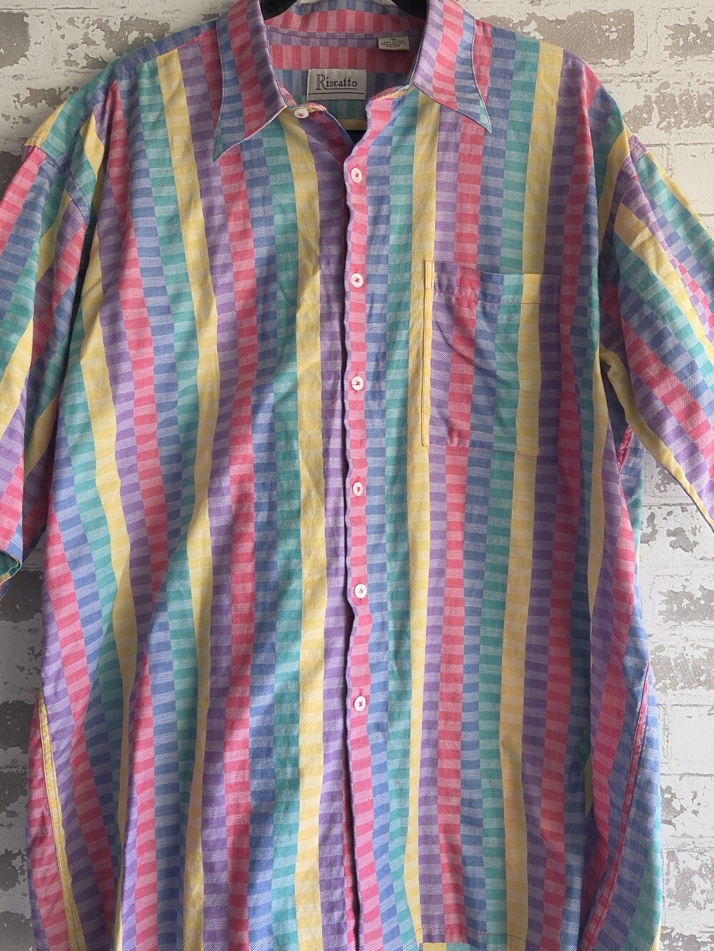 Riscatto Vintage 90s Pastel Striped Short Sleeve Button Down - XL